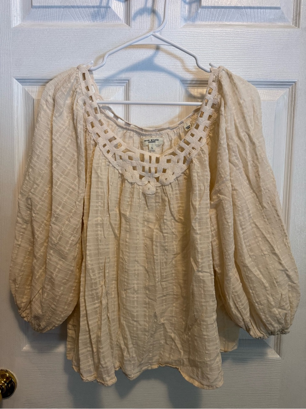 Max Studio Cream Crochet-Trim Peasant Tunic